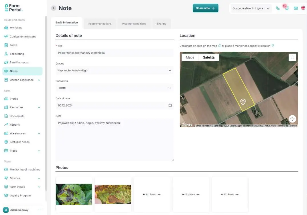 FarmPortal jako cyfrowy system zarządzania gospodarstwem rolnym, maszynami, polami i zabiegami