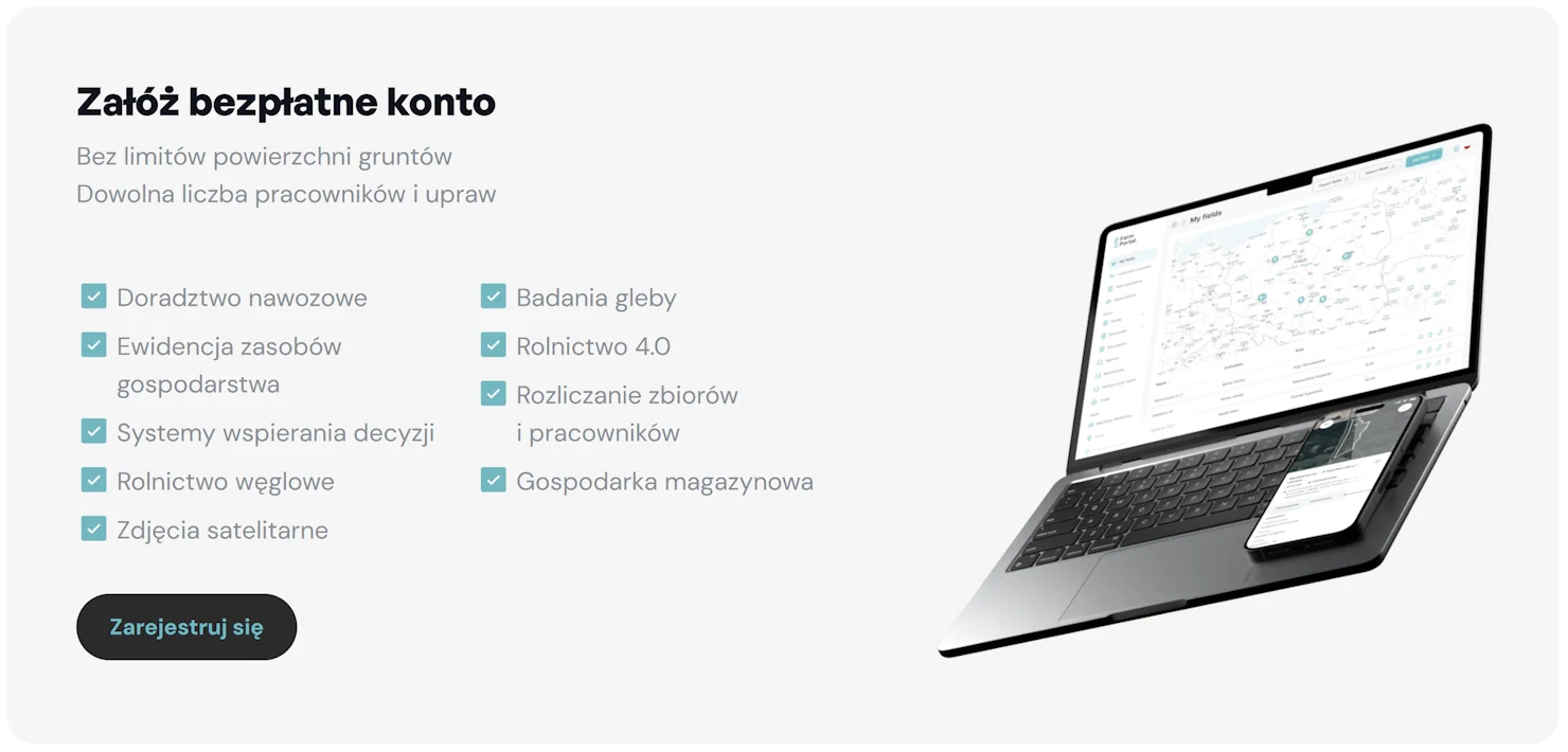 Załóż bezpłatne konto w aplikacji do zarządzania gospodarstwem rolnym FarmPortal