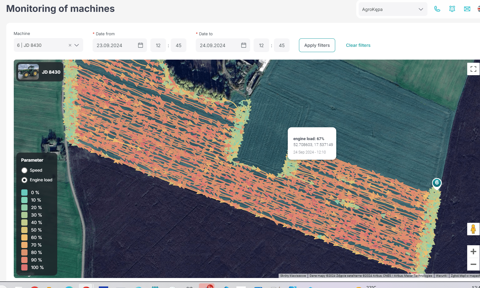 FarmPortal – linie AB, wirtualny poprzeczniak i prowadzenie maszyny w nawigacji