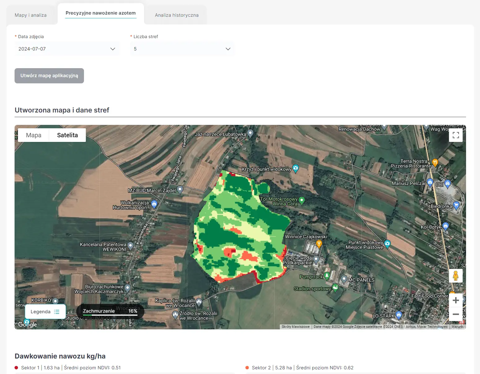 FarmPortal – zrzut ekranu modułu precyzyjnego nawożenia i map nawożenia