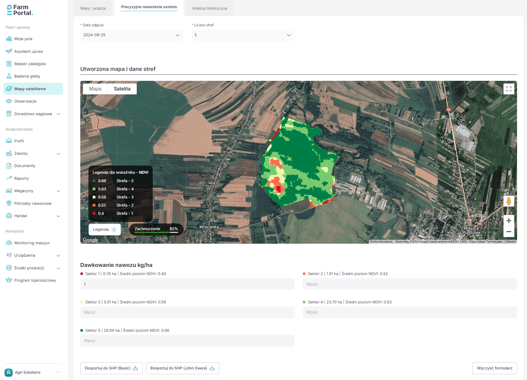 FarmPortal – zrzut ekranu modułu precyzyjnego nawożenia